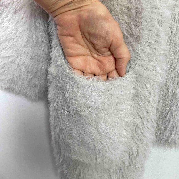 Free People Cozy Fuzzy Faux Fur Cardigan in Silver Cloud Womens Size L - Picture 7 of 10